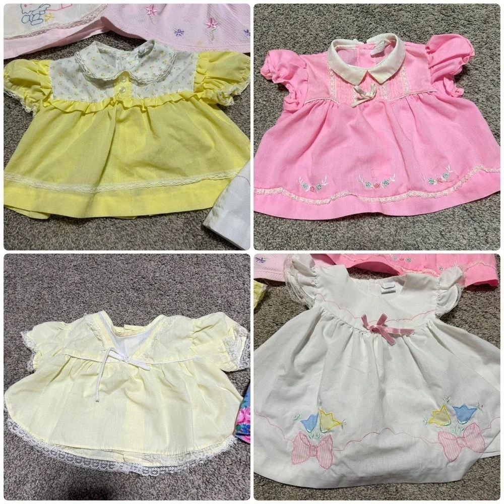 Vintage Baby Girl Dress Lot 8 Pieces 0-18M Floral Embroidered Lace Cottagecore